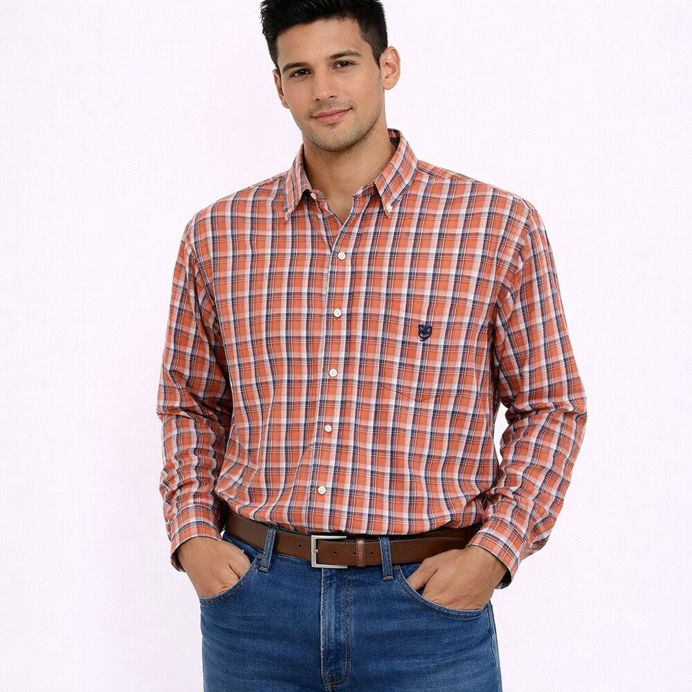 Tartan Plaid Long Sleeve Button-Up Shirt Classic Fall Gift Office Party Preppy